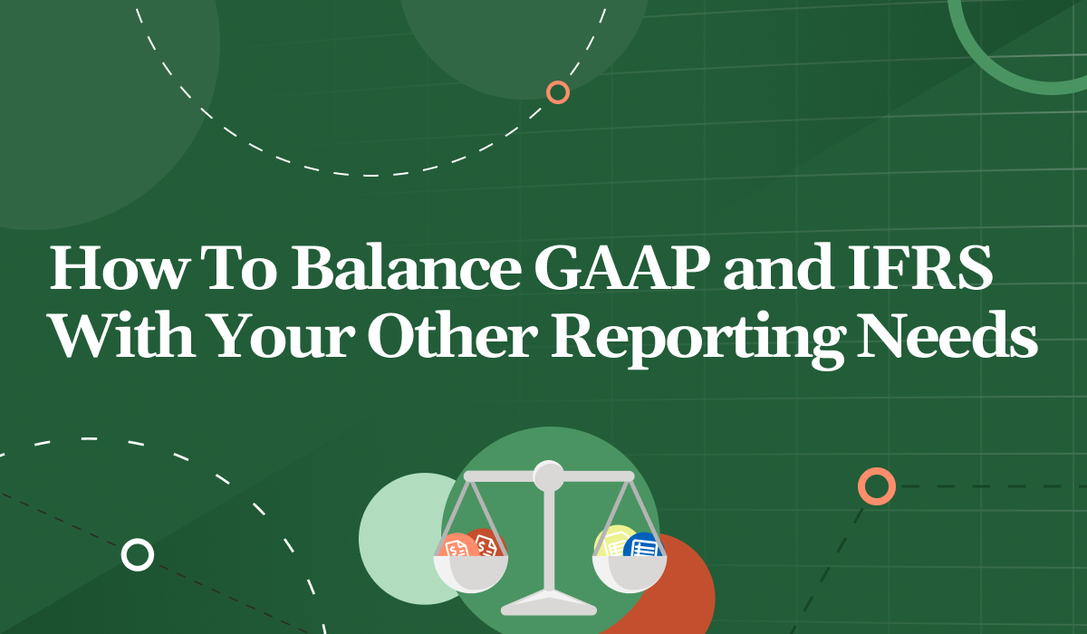 Green graphic with a balance holding reporting sheet icons on both sides, title reads 